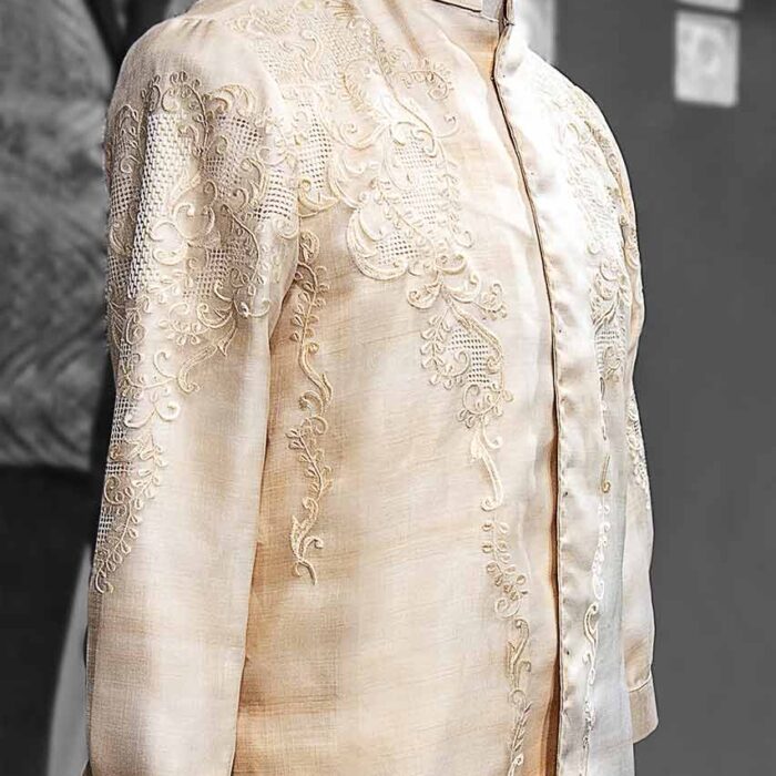 Barong Tagalog in classic style with botanical ornaments by designer Josip Tumapa