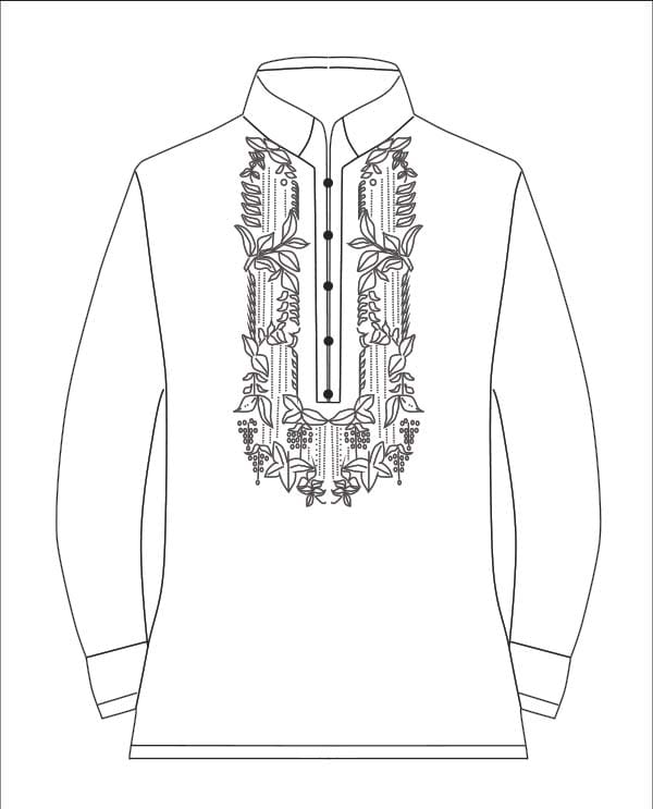 Barong Tagalog design with floral and leaf patterns, symbolizing harmony and elegance