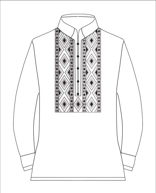Ethnic Barong Tagalog design with geometric diamond patterns, reflecting Filipino tribal traditions