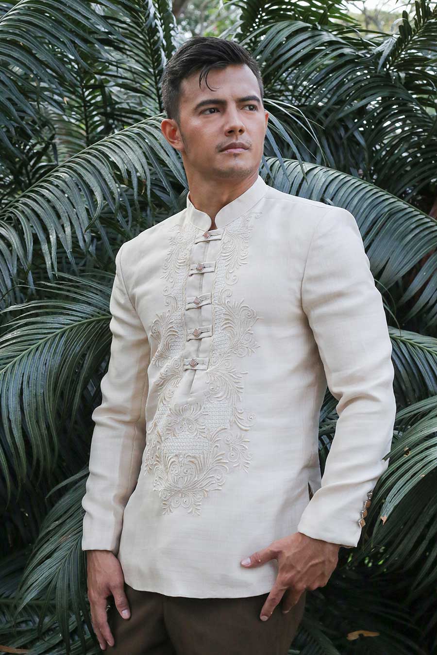 Traditional Barong Tagalog with fine hand embroidery for formal occasions
