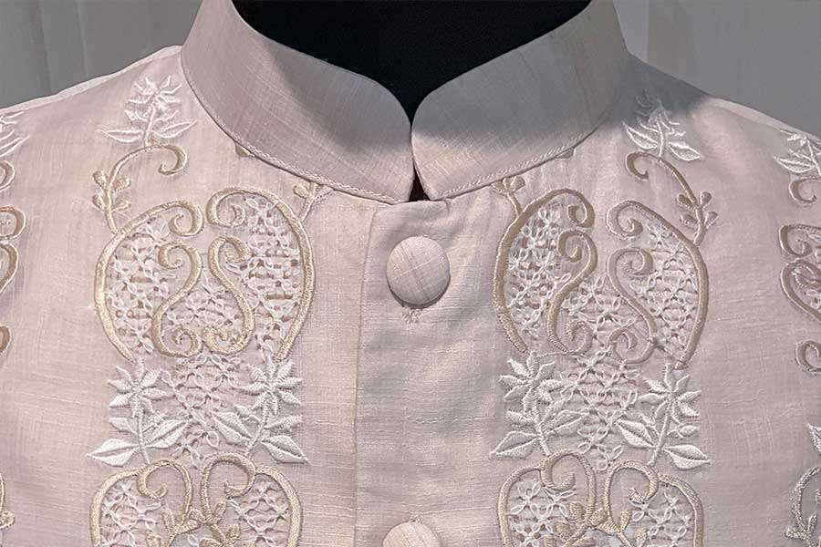 Piña Cocoon Silk fabric with hand-embroidered ornamental design for Barong Tagalog