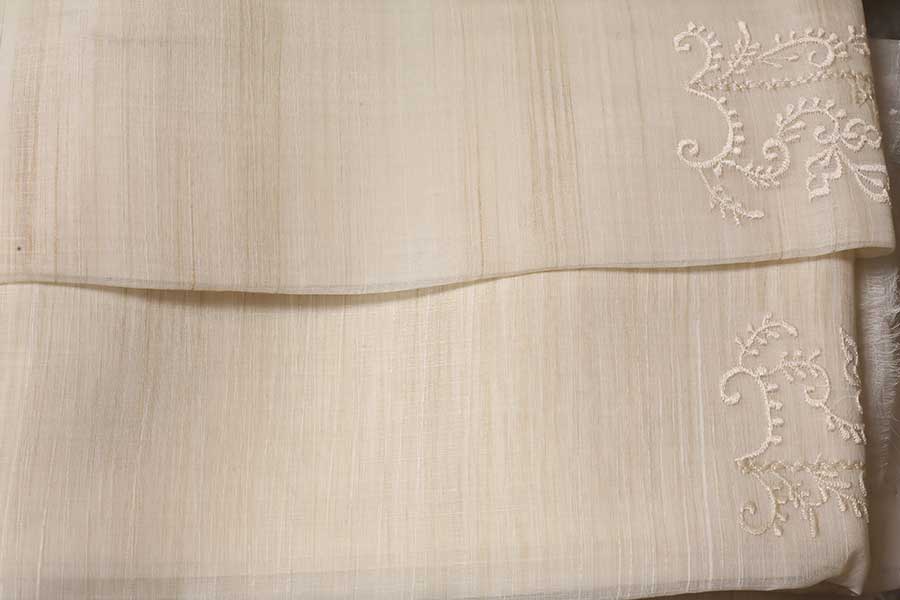 Piña Cocoon Silk fabric with sheen and embroidery detail for Barong Tagalog
