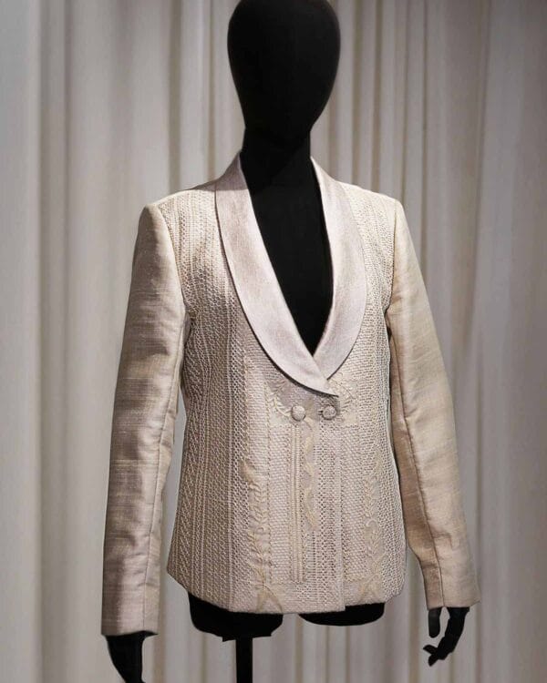 Custom Barong Tagalog Wedding – Calado Detail Custom Barong Tagalog for wedding in piña cocoon silk with traditional calado and hand embroidery