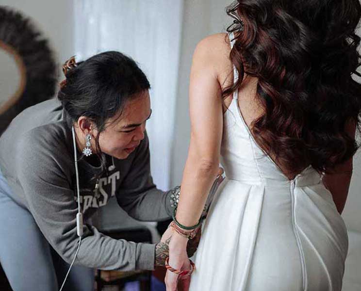 Final Touches on a Custom Wedding Dress