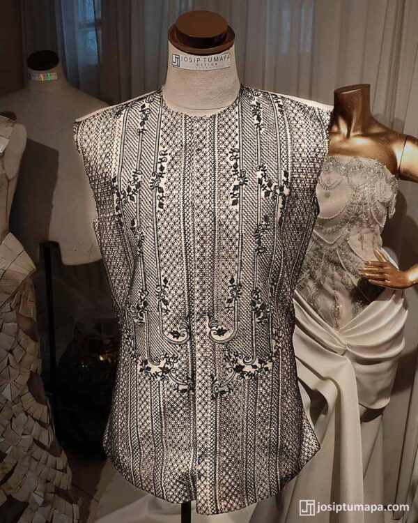 Full Custom Calado Barong Tagalog shown on a mannequin during studio work