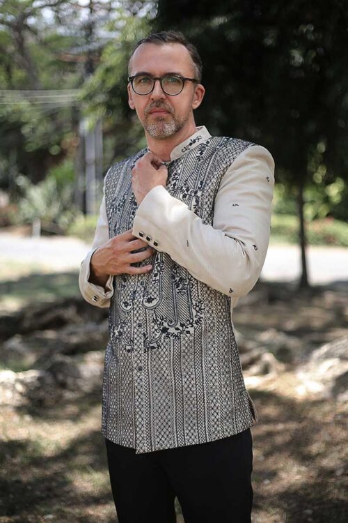Barong Tagalog for Formal Events Client wearing a handmade Barong Tagalog for formal events