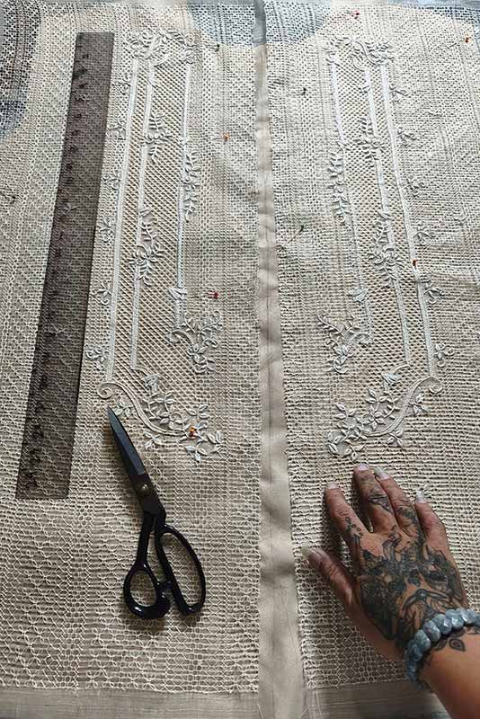 Custom Barong Tagalog Production Custom Barong Tagalog fabric with calado and embroidery work in progress