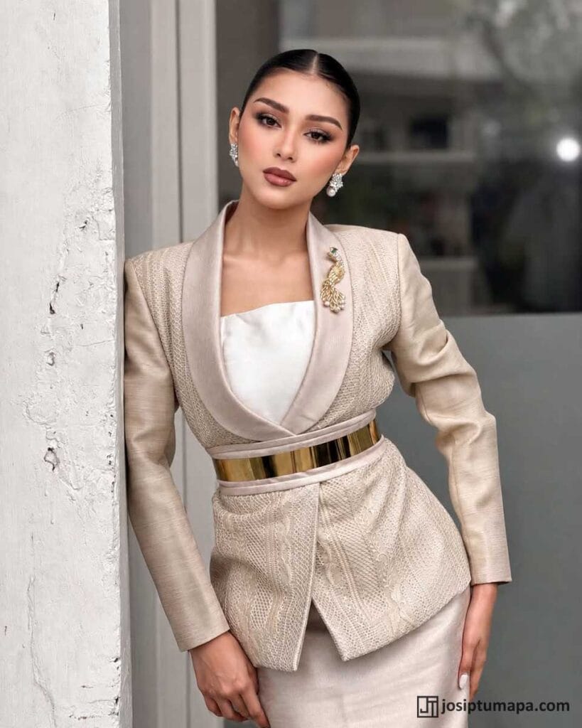 Woman wearing a custom Barong Tagalog created for a wedding