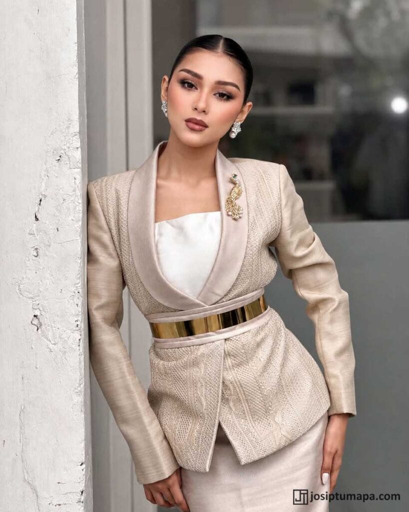 Woman wearing a custom Barong Tagalog created for a wedding